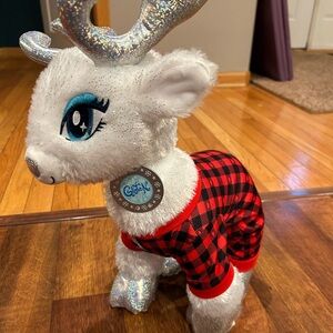 Build a Bear Workshop Glisten Reindeer White Glitter with Plaid Pajamas 19”